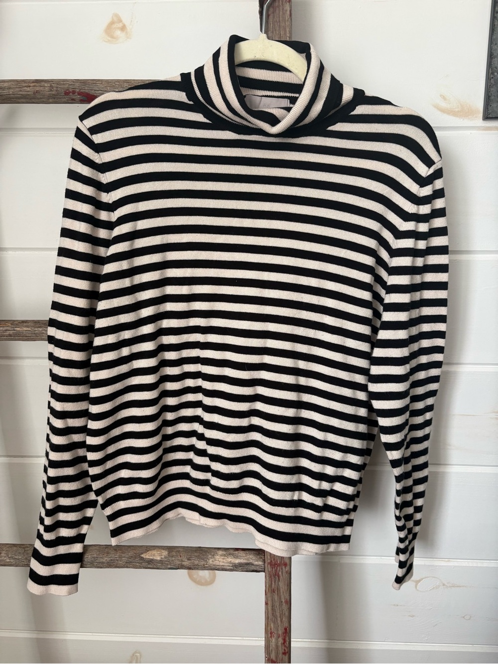 H&M Black and Cream Striped Turtleneck Sweater